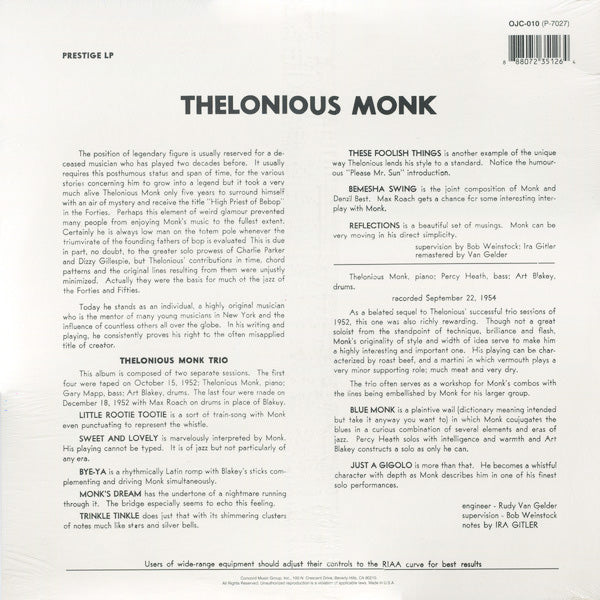 LP Thelonious Monk Trio – Thelonious Monk Trio
