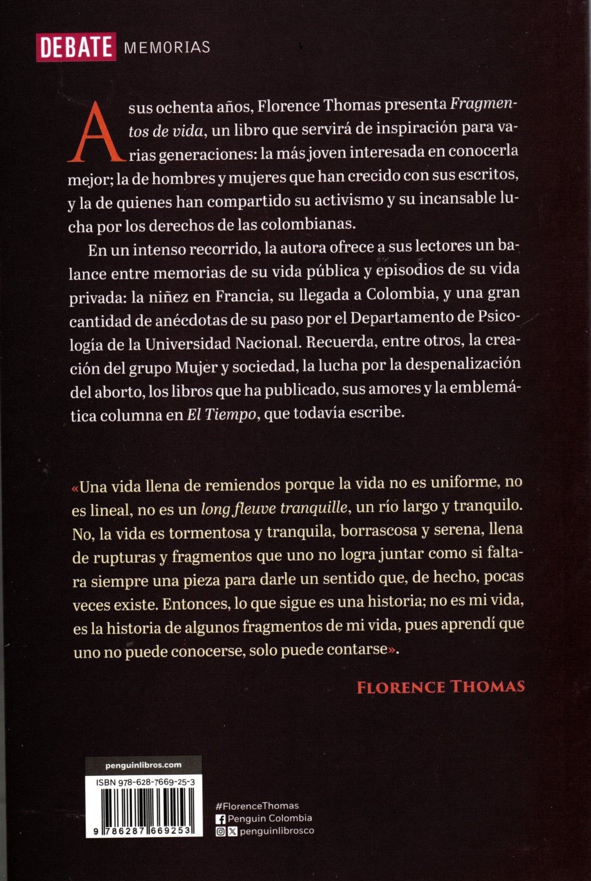 Libro Florence Thomas - Fragmentos de vida