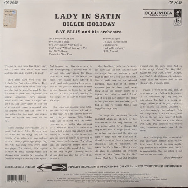 LP Lady In Satin - Billie Holiday With Ray Ellis And His Orchestra ‎