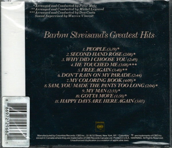 CD  Barbra Streisand's - Greatest Hits