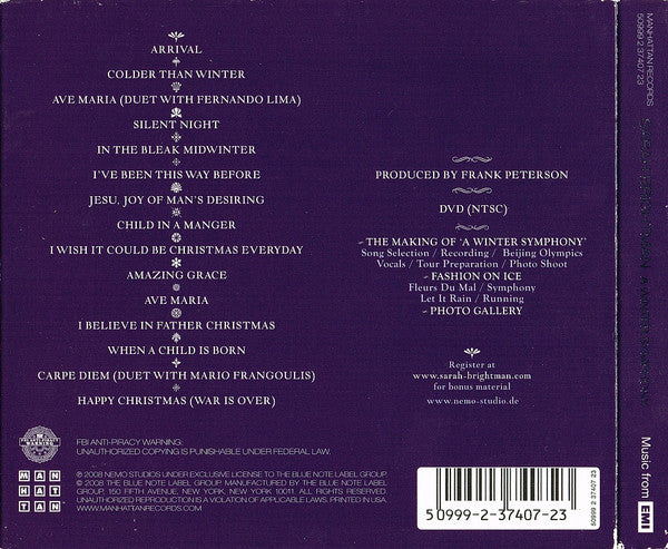 CD+DVD Sarah Brightman  – A Winter Symphony