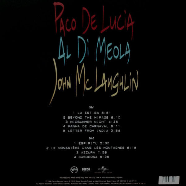 LP John McLaughlin, Al Di Meola, Paco De Lucía ‎– The Guitar Trio
