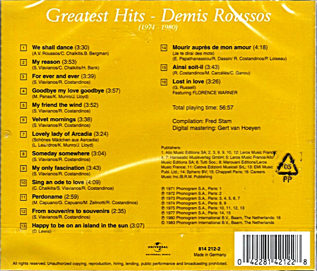 CD Demis Roussos ‎– Greatest Hits