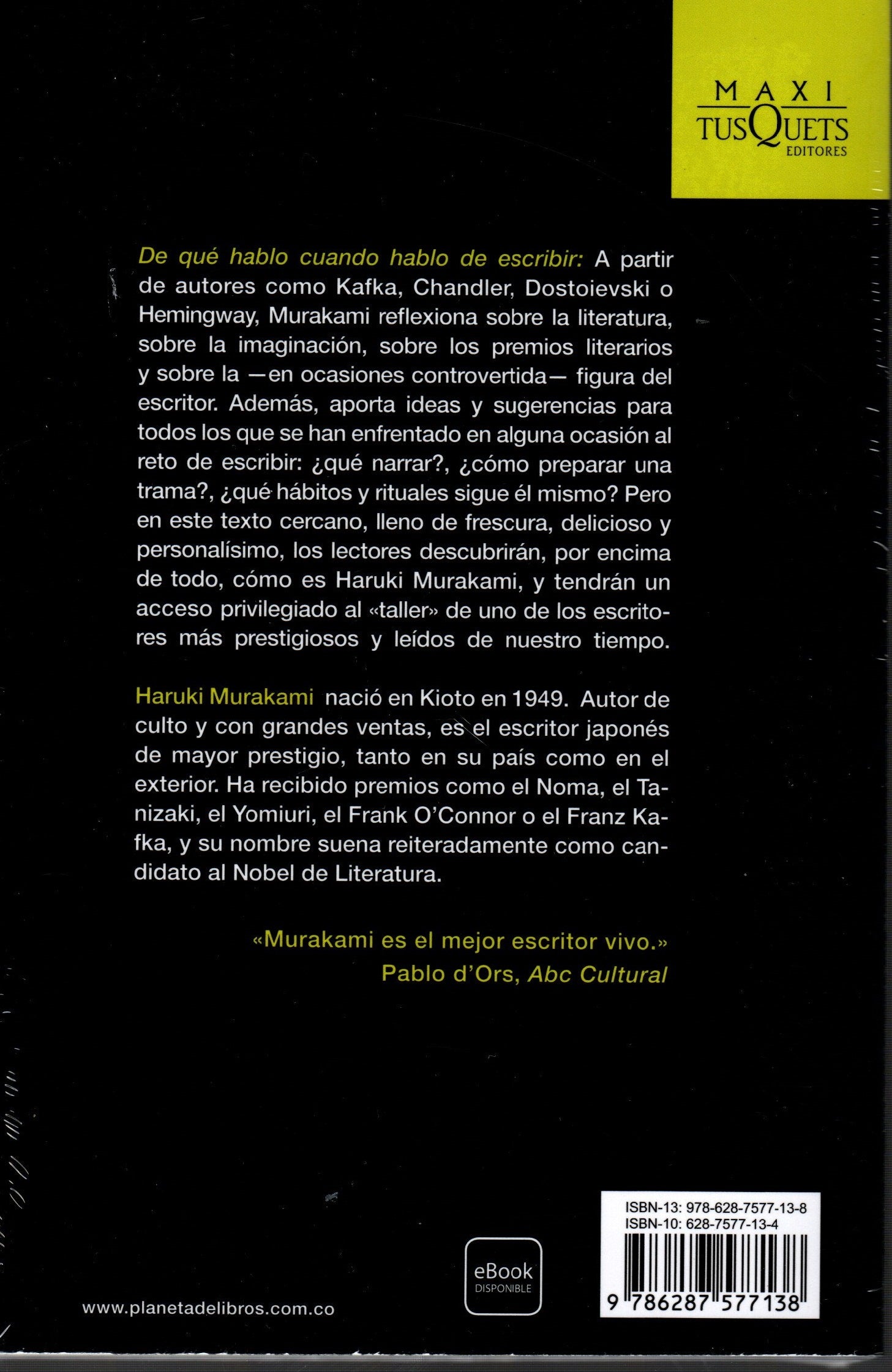 Libro Haruki Murakami - De qué hablo cuando hablo de escribir