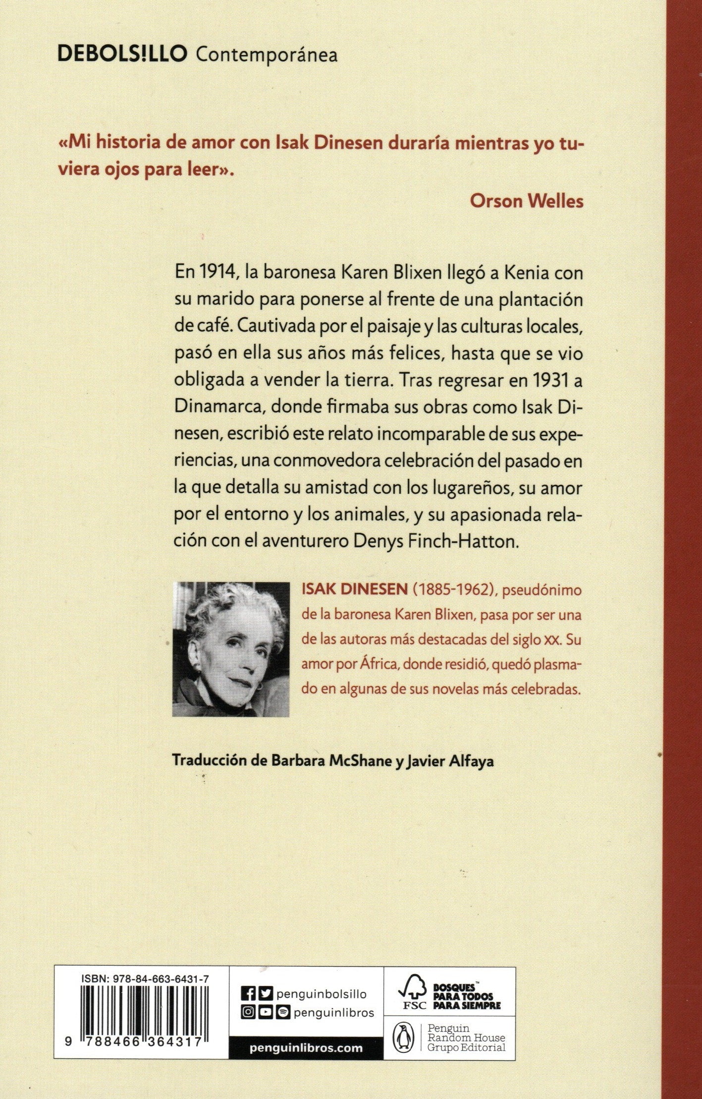 Libro Isak Dinesen - Memorias de África