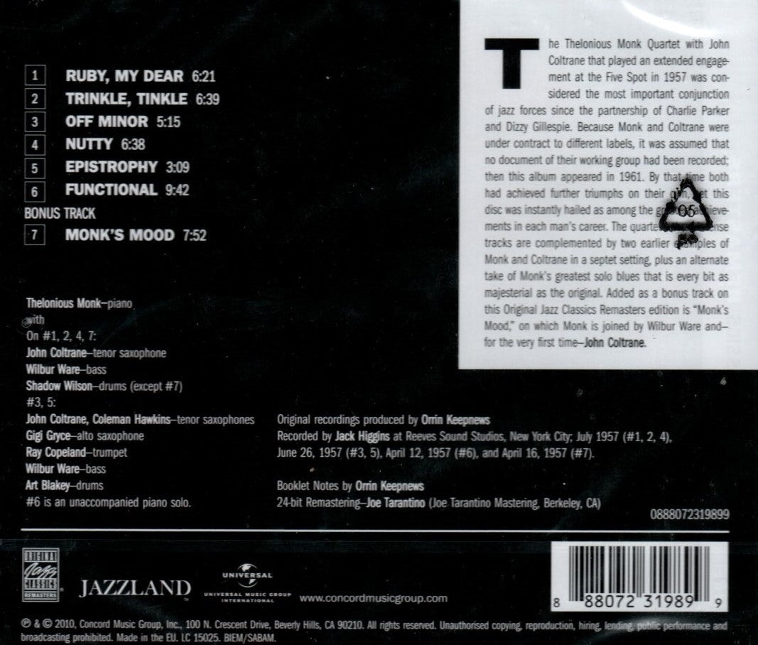 CD Thelonious Monk With John Coltrane – Thelonious Monk With John Coltrane