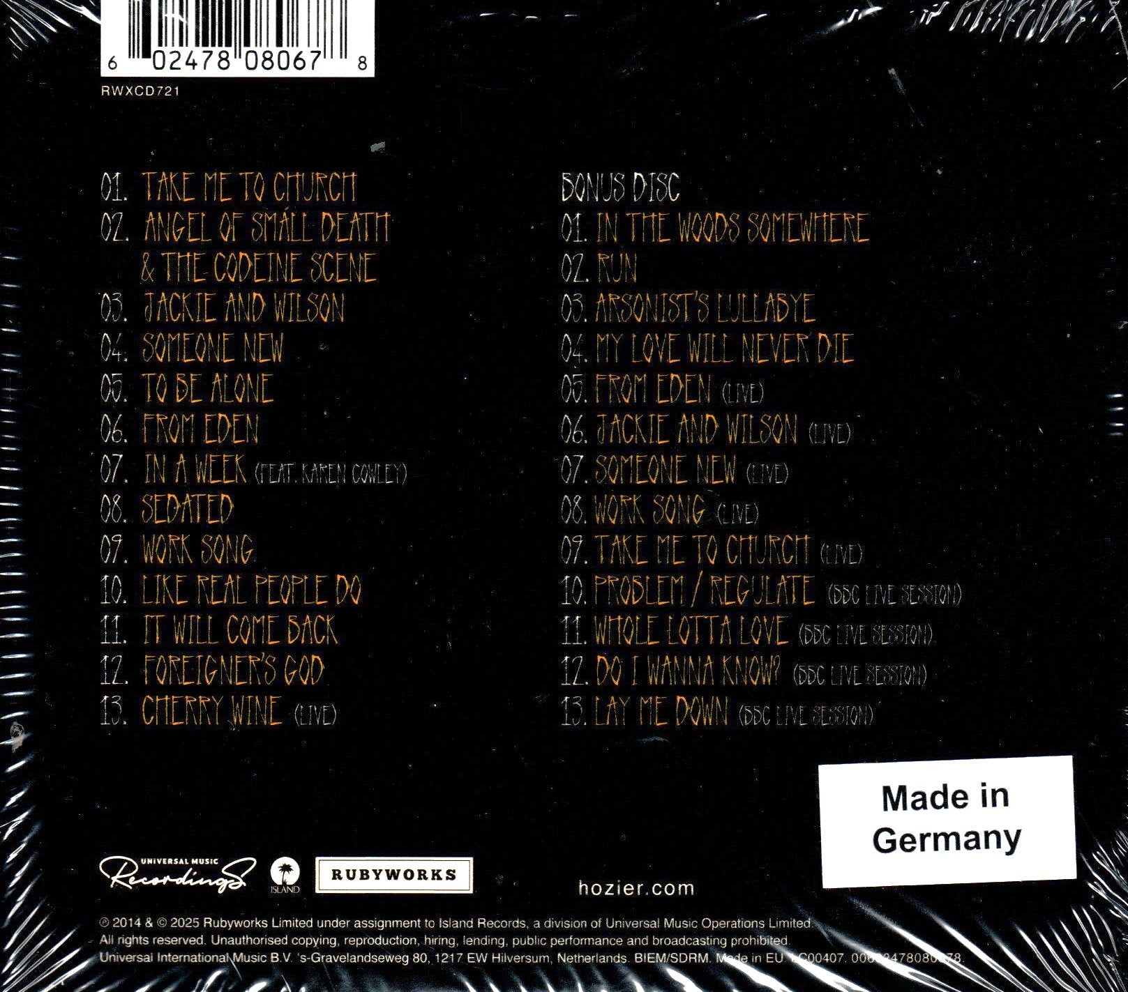 CDX2 Digipak Hozier – Hozier