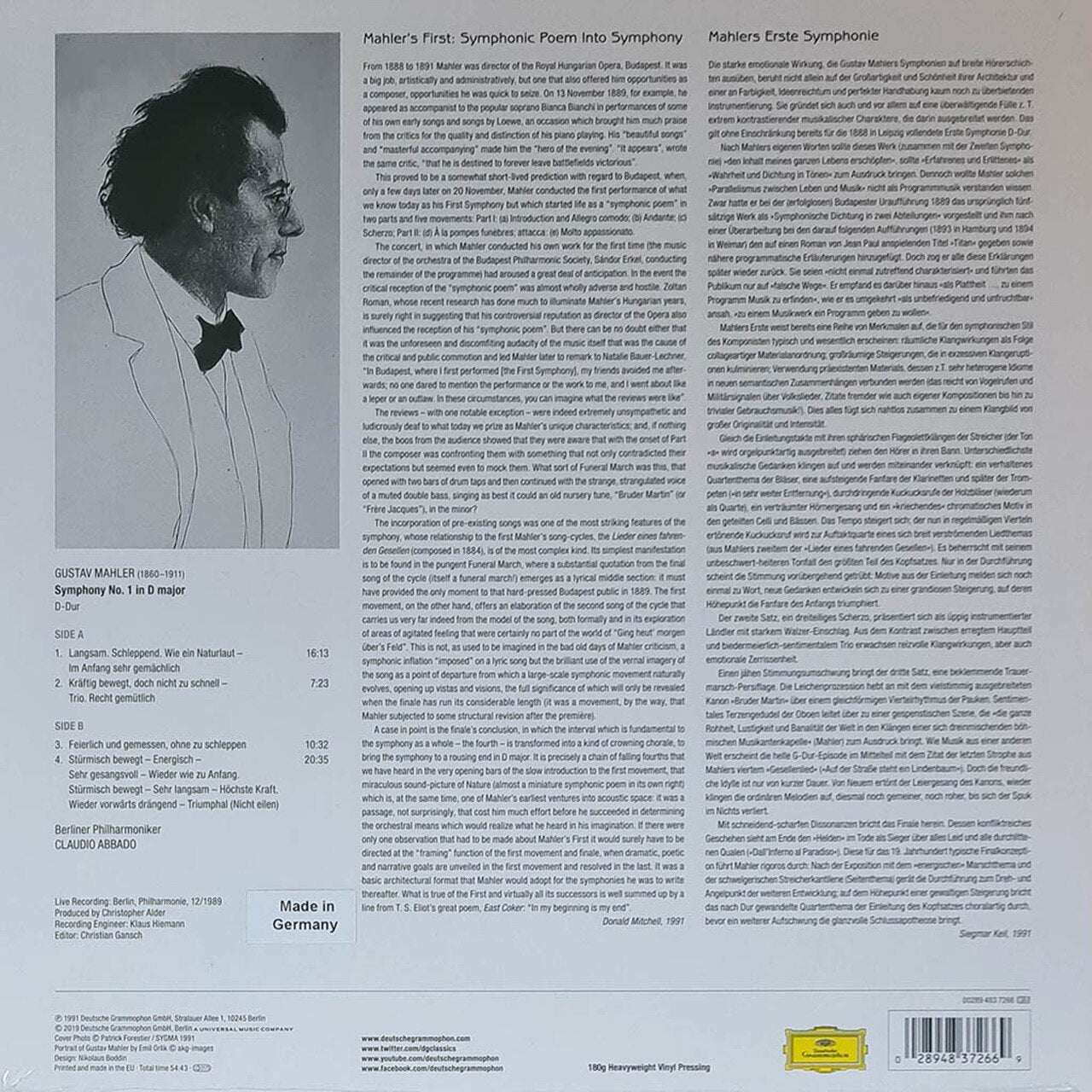 LP Claudio Abbado & The Berlin Philharmonic Orchestra - Gustav Mahler: Symphony No. 1