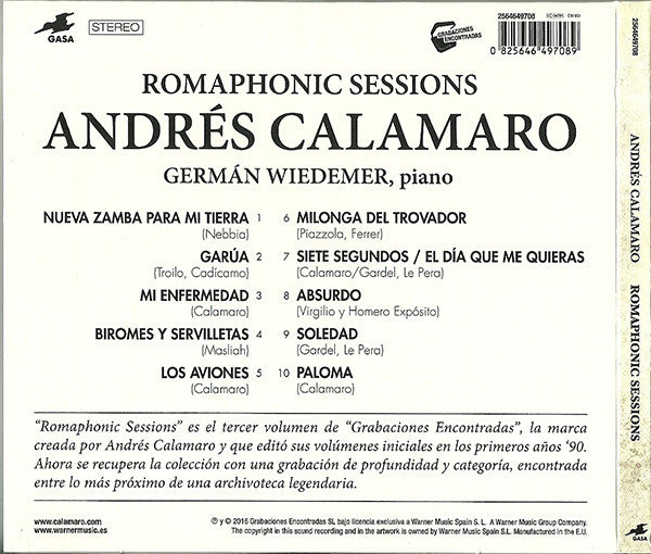 CD Andrés Calamaro Con El Piano De German Wiedemer ‎– Romaphonic Sessions (Grabaciones Encontradas Volumen 3)