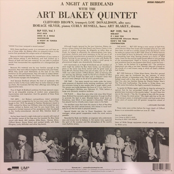 LP Art Blakey Quintet ‎– A Night At Birdland, Volume 1