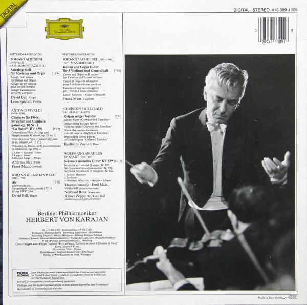 LP Berliner Philharmoniker • Herbert Von Karajan ‎– Albinoni: Adagio • Pachelbel: Kanon
