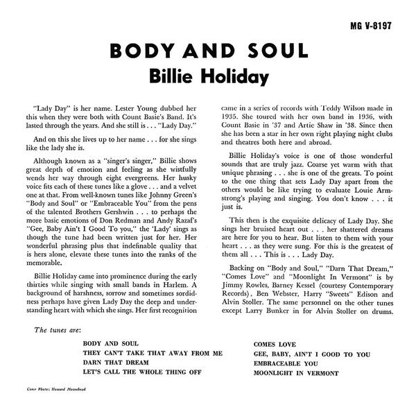 LP Billie Holiday ‎– Body And Soul