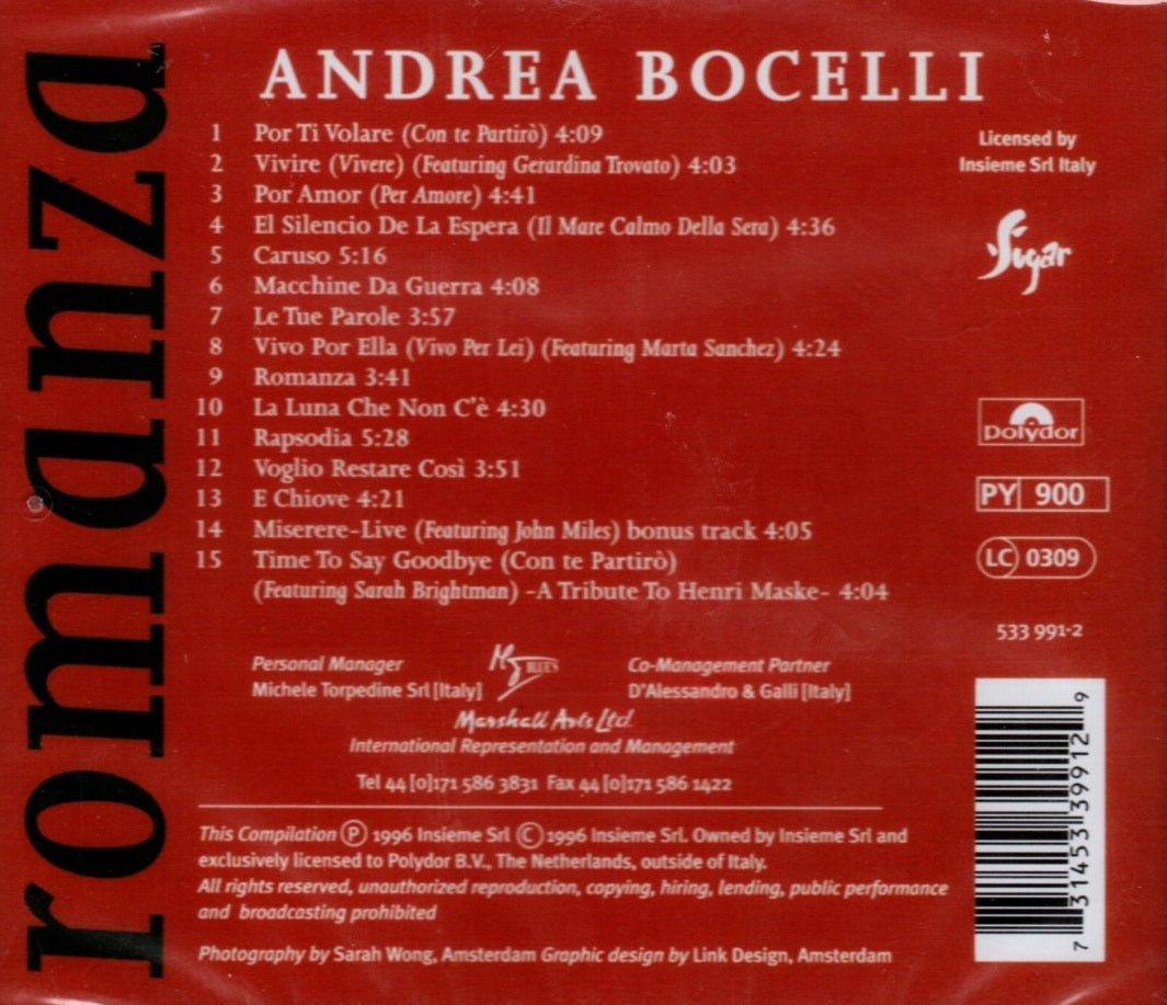 CD Andrea Bocelli ‎– Romanza