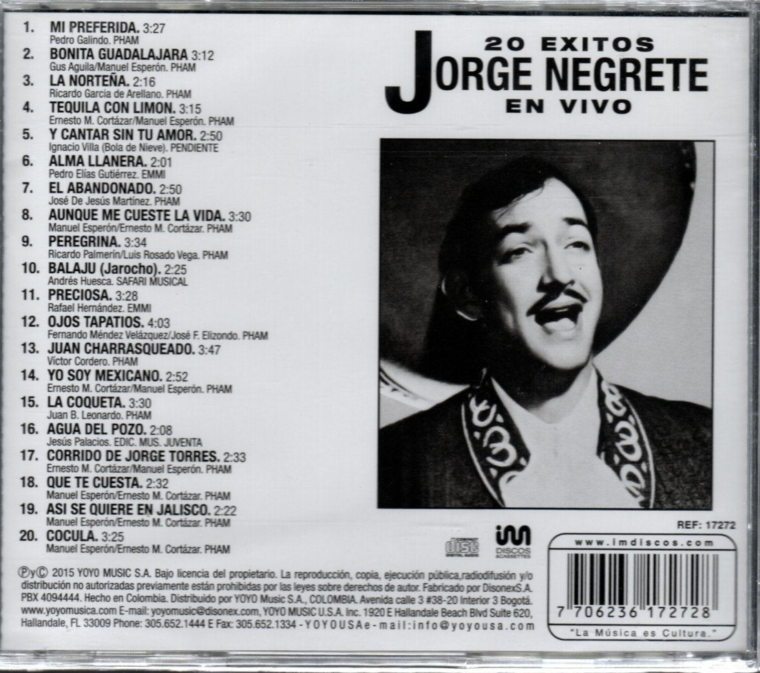 CD Jorge Negrete - 20 Éxitos En Vivo