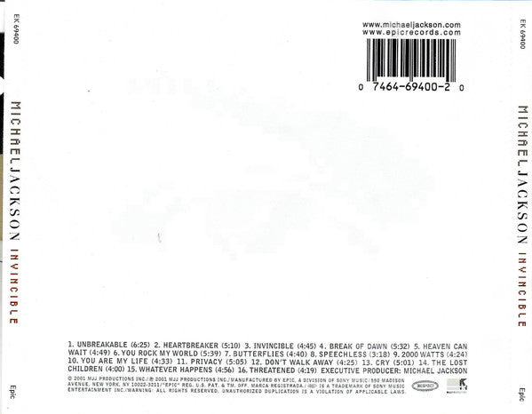 CD Michael Jackson ‎– Invincible