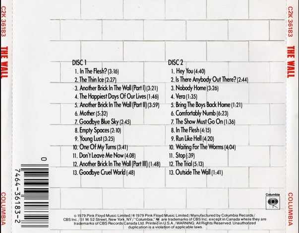 CD X2 Pink Floyd – The Wall