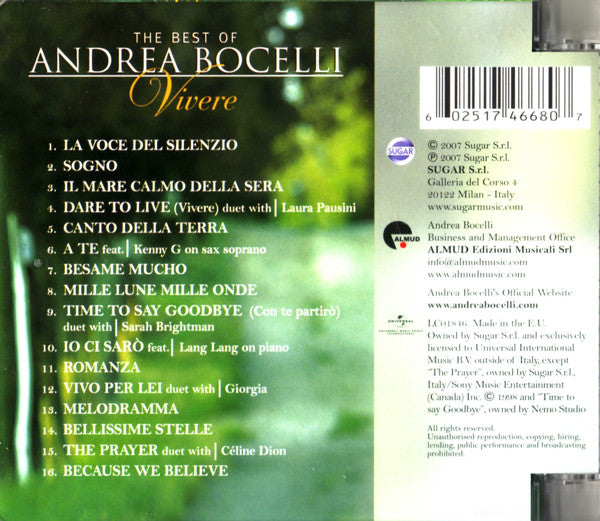 CD Vivere the best of Andrea Bocelli