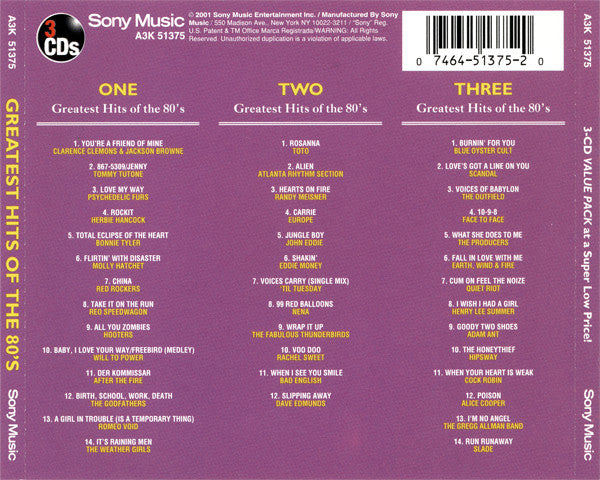 CDX3 Various – Greatest Hits Of The 80's