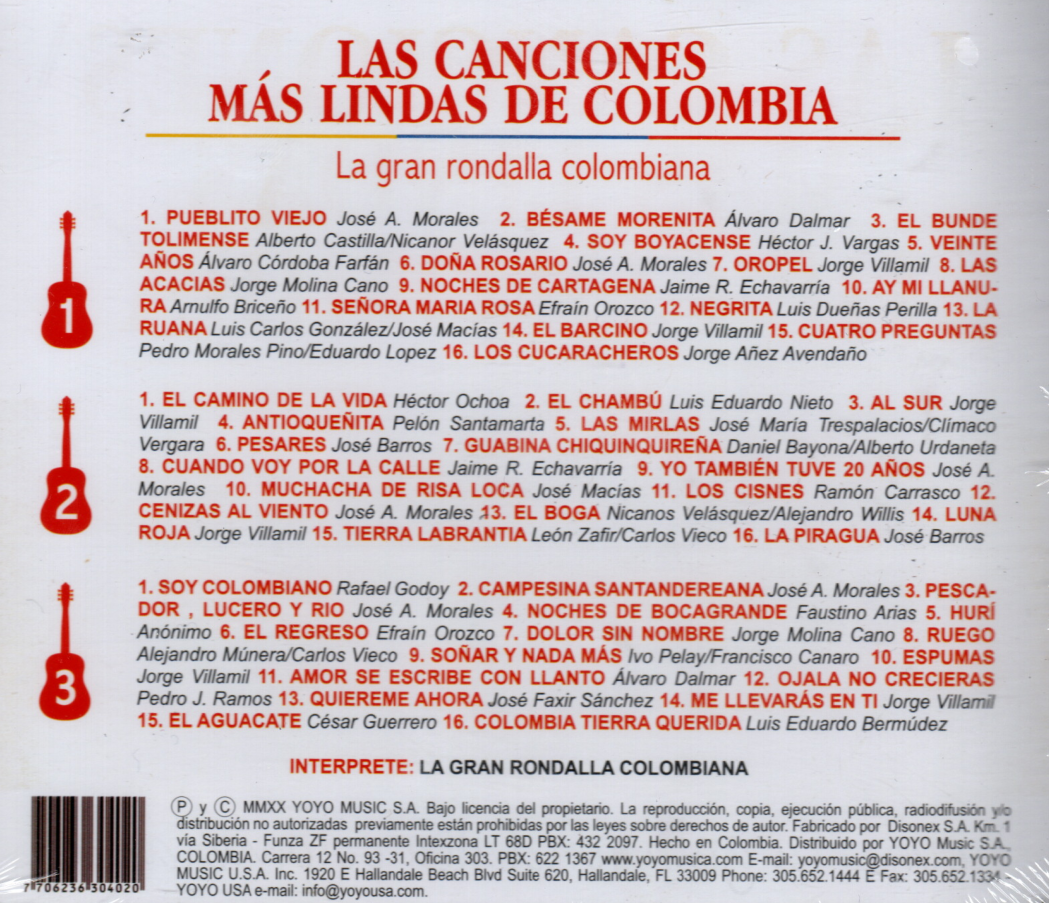 CDX3 Las Canciones Más Lindas De Colombia - La Gran Rondalla Colombiana