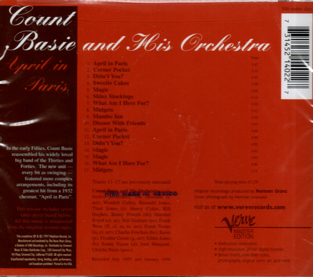 CD Count Basie And His Orchestra ‎– April In Paris