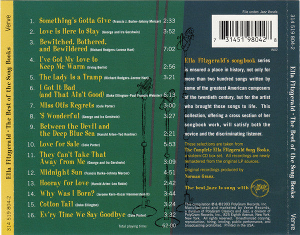CD Ella Fitzgerald ‎– The Best Of The Song Books