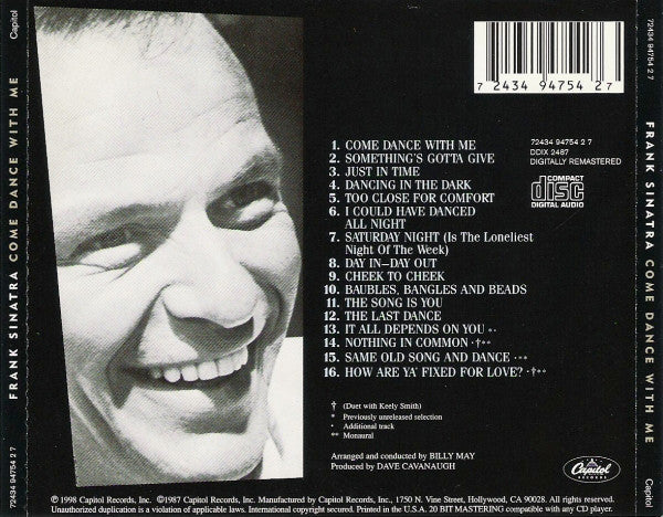 CD Frank Sinatra With Billy May And His Orchestra ‎– Come Dance With Me!