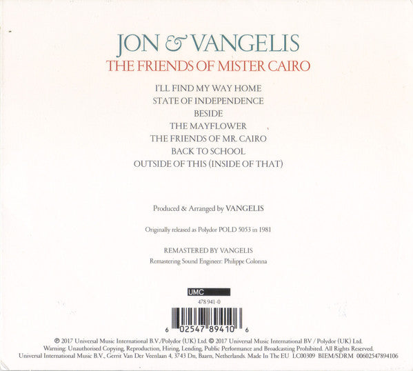 CD Jon & Vangelis – The Friends Of Mister Cairo