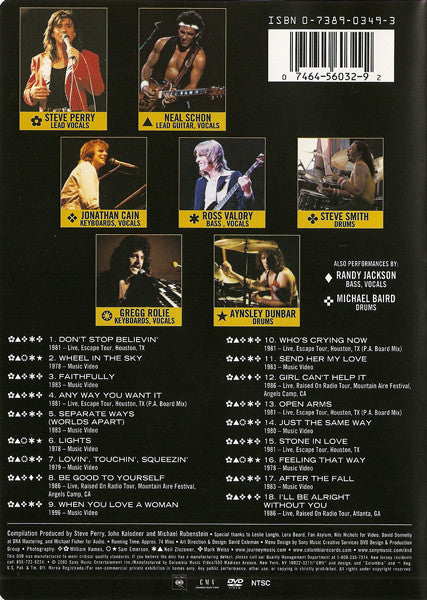 DVD Journey ‎– Greatest Hits DVD 1978-1997 (Music Videos And Live Performances)