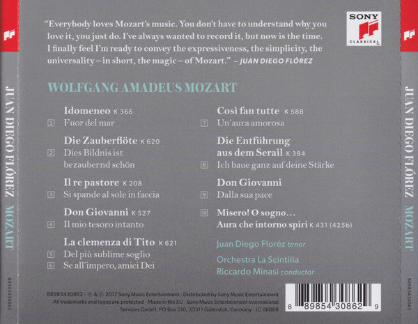 CD Juan Diego Flórez, Mozart, Orchestra La Scintilla, Riccardo Minasi ‎– Mozart