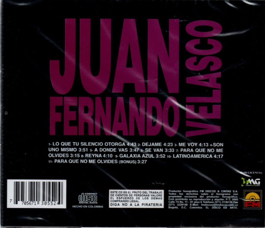 CD  Juan Fernando Velasco – Para Que No Me Olvides