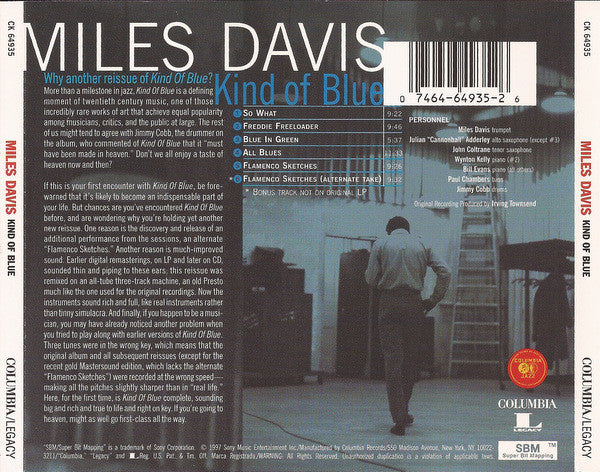CD Miles Davis ‎– Kind Of Blue