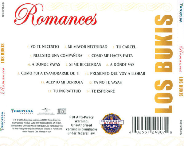 CD Los Bukis ‎– Romances