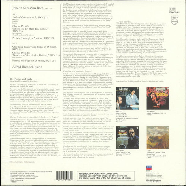 LP Bach* - Alfred Brendel ‎– <<Italian>> Concerto BWV 971 / Chromatic Fantasy And Fugue BWV 903