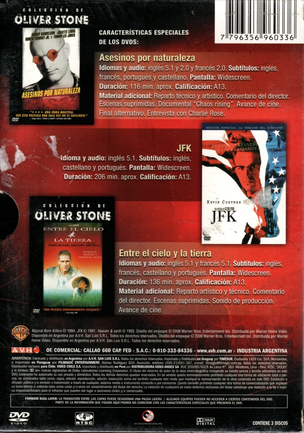 DVD X3 Lo Mejor De Oliver Stone Colección Especial