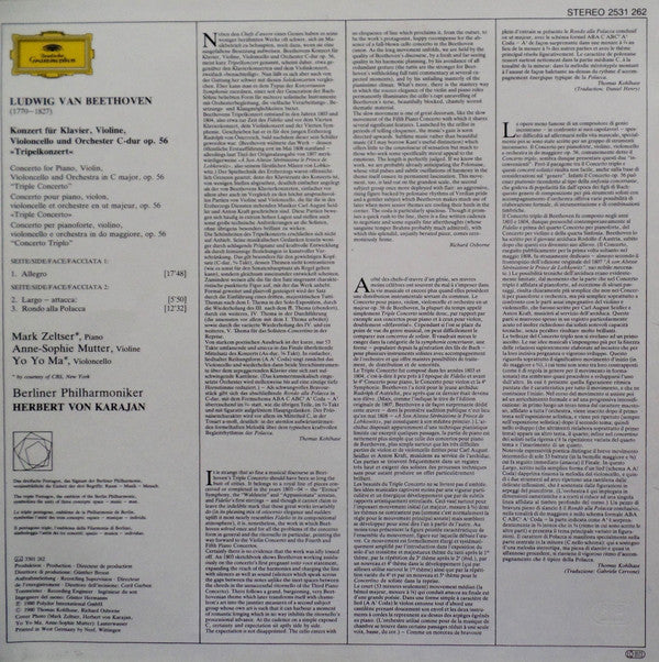 LP Ludwig van Beethoven - Anne-Sophie Mutter ∙ Mark Zeltser ∙ Yo Yo Ma* ∙ Berliner Philharmoniker ∙ Herbert von Karajan ‎– Tripelkonzert • Triple Concerto