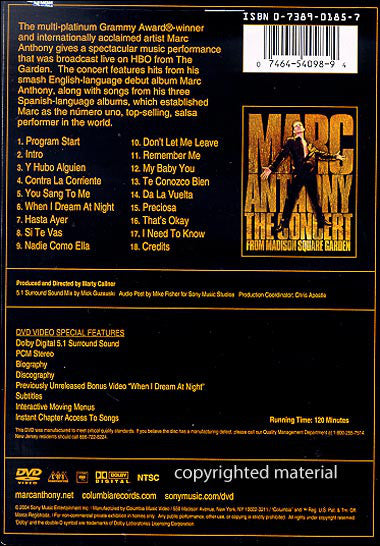 DVD Marc Anthony – The Concert From Madison Square Garden