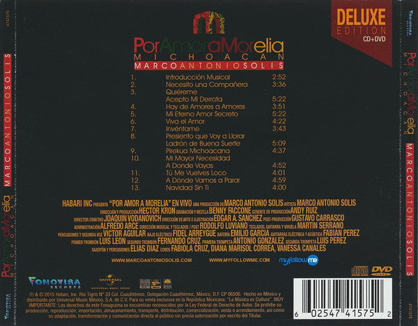 CD + DVD Marco Antonio Solís ‎– Por amor a Morelia Michoacán. En vivo
