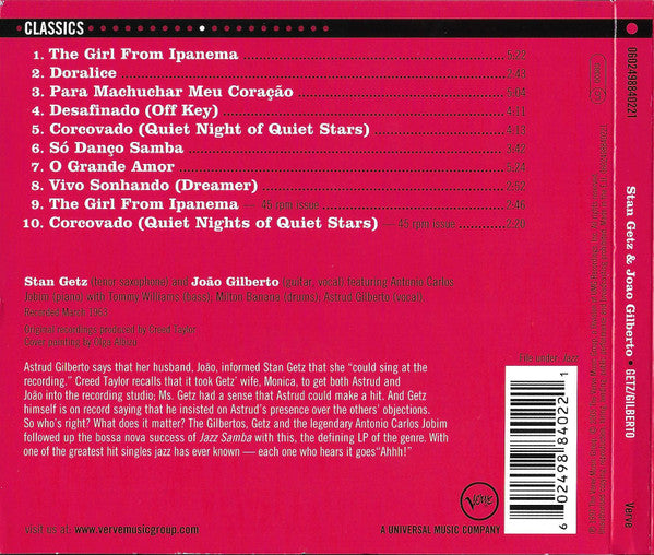 CD Stan Getz / Joao Gilberto Featuring Antonio Carlos Jobim – Getz / Gilberto