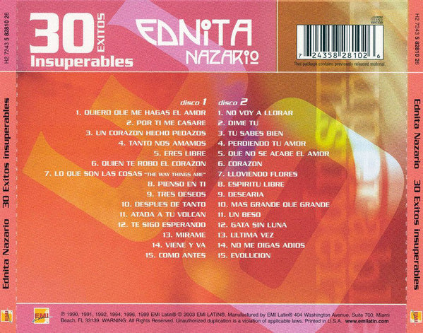 CD X 2 Ednita Nazario · 30 éxitos insuperables