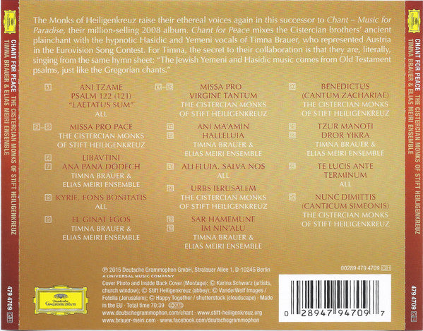CD The Cistercian Monks Of Stift Heiligenkreuz, Timna Brauer & Elias Meiri Ensemble – Chant - For Peace