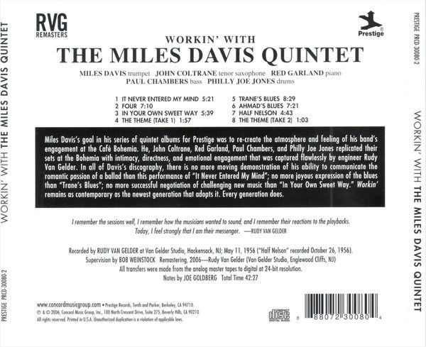 CD Miles Davis - Workin: Rudy Van Gelder Remasters