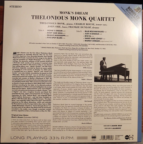 LP The Thelonious Monk Quartet – Monk's Dream