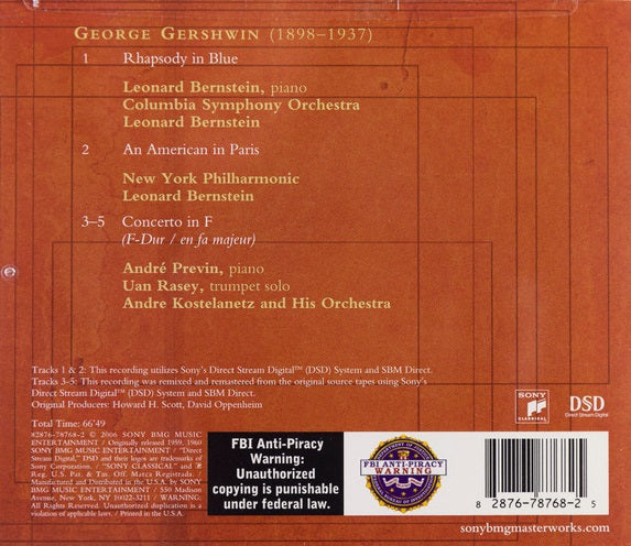 CD Gershwin* / Leonard Bernstein, The Columbia Symphony – Rhapsody In Blue / An American In Paris