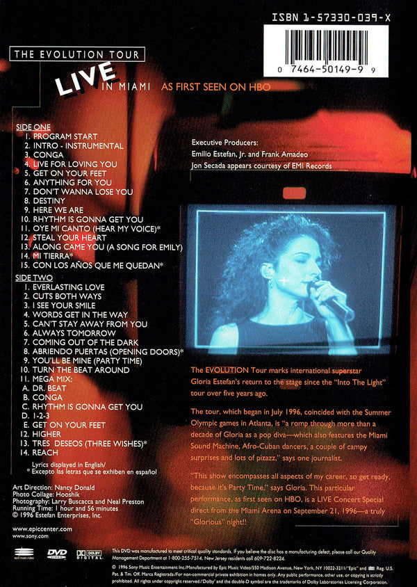 DVD +Karaoke Gloria Estefan ‎– The Evolution Tour - Live In Miami