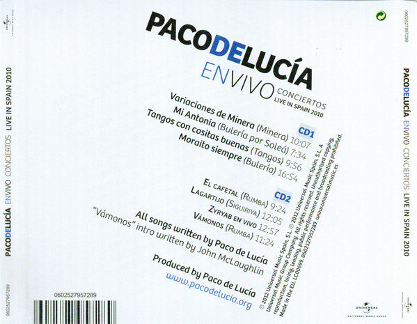 CD x 2 Paco de Lucía · Live Spanish Concerts