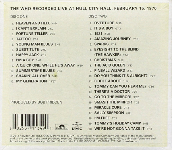 CD X2 The Who ‎– Live At Hull 1970