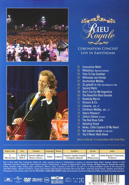 DVD André Rieu ‎– Rieu Royale (Coronation Concert Live In Amsterdam)