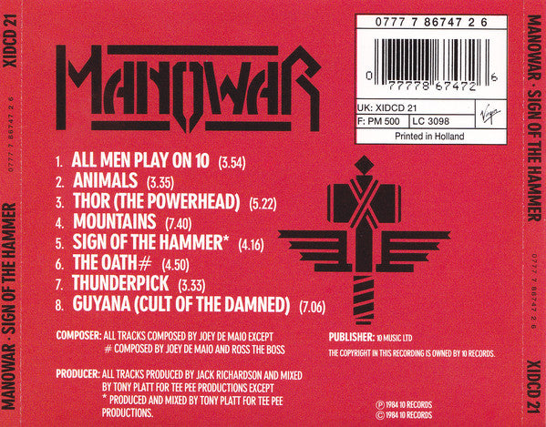 CD Manowar ‎– Sign Of The Hammer