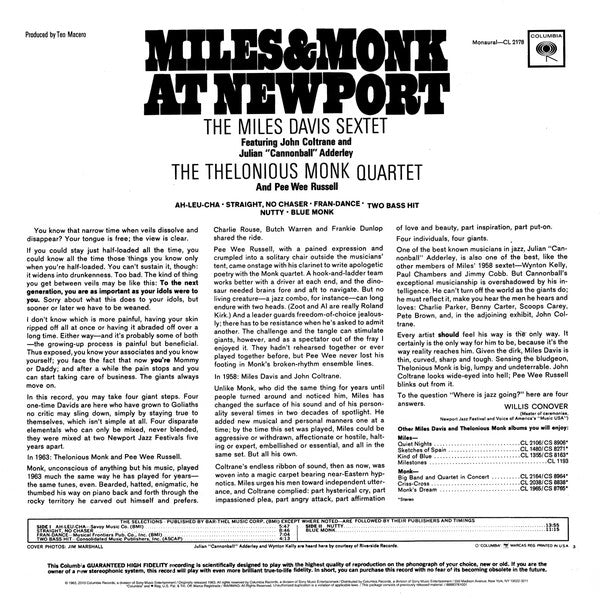 LP The Miles Davis Sextet & The Thelonious Monk Quartet ‎– Miles & Monk At Newport