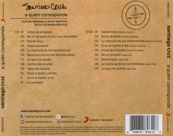 CD +DVD Santiago Cruz - A Quien Corresponda